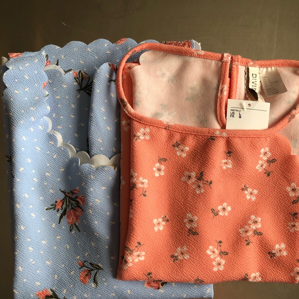 New H&M Flower Print Sleeveless Tops, Pair Size L